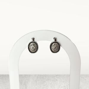 Oval Black Spinel Hoop Earrings